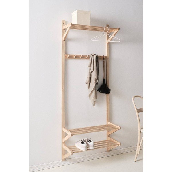 Set di mobili da ingresso colore naturale chiaro in pino massiccio 75x190x32 cm Cole – Jotex-image-1