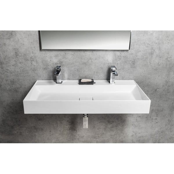 Doppio lavabo bianco in composito minerale 96x44 cm Godiva – Sapho-image-2