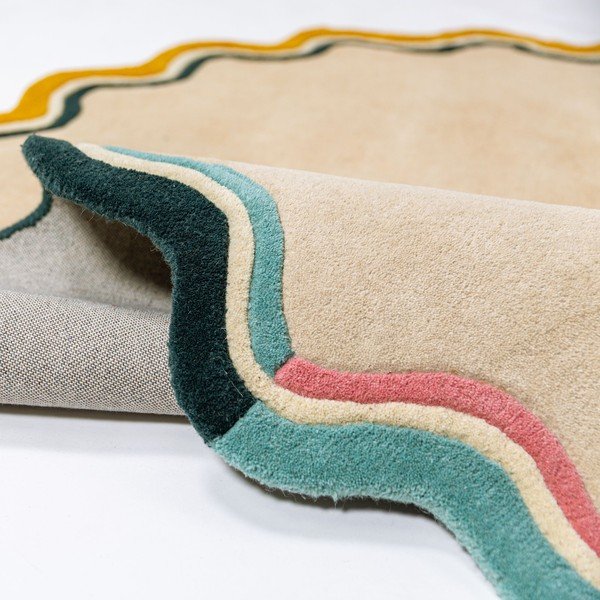 Tappeto rotondo di colore naturale in lana tessuto a mano ø 180 cm Leo Scallop – Flair Rugs-image-2
