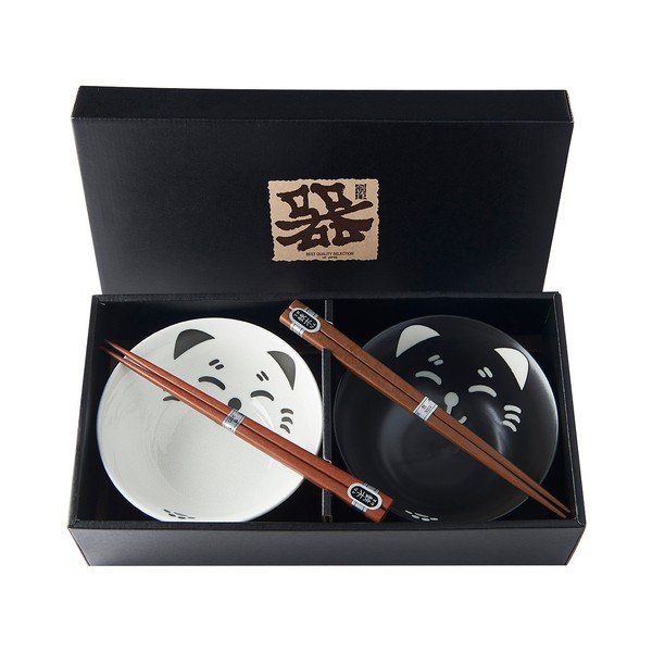 Set di 2 ciotole e bacchette Faccia di gatto - MIJ-image-2