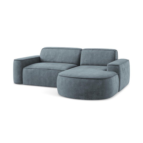 Divano angolare blu polveroso (con penisola a destra/con chaise lounge) con rivestimento in ciniglia Omao – Makamii-image-4