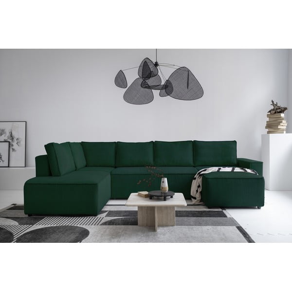 Divano letto angolare in velluto a coste verde scuro Brave Dave - Miuform-image-1