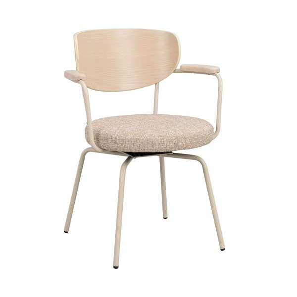 Sedia da pranzo beige/color crema in metallo con braccioli Merrick – Rowico