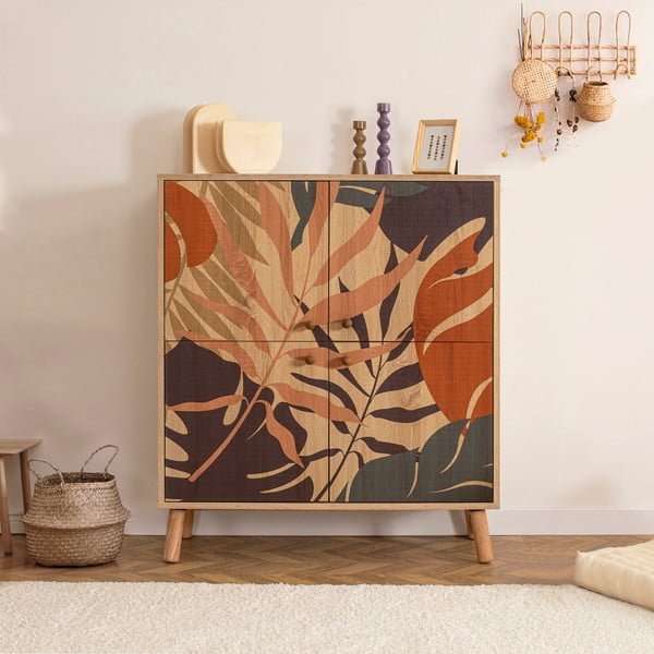 Mobiletto in rovere decorato in colore naturale 95x111 cm Multilux - Kalune Design-image-1