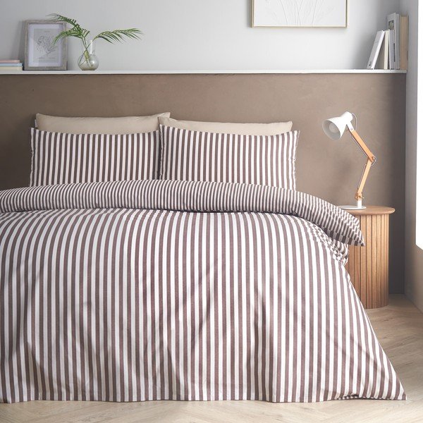 Set copripiumino e federa marrone scuro per letto matrimoniale 200x200 cm Epping Textured Stripe – Catherine Lansfield