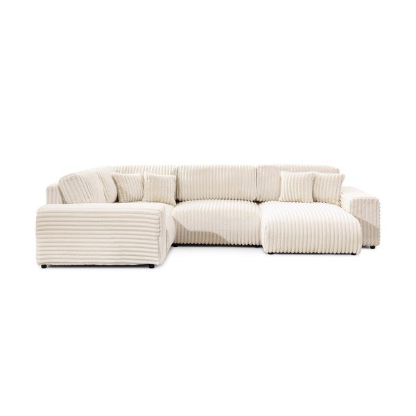Divano angolare color crema (con penisola a sinistra/a U) rivestito in velluto a coste Justin – Ropez-image-3