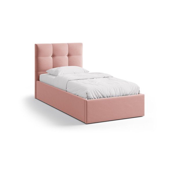 Letto singolo imbottito rosa con contenitore con rete inclusa 90x200 cm Phaedra – Micadoni 