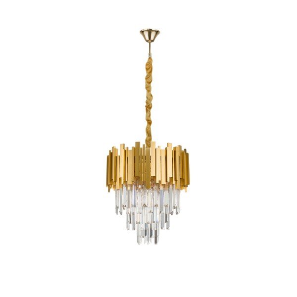 Lampadario dorato in metallo con paralume in cristallo ø 40 cm Grane – Nova Luce