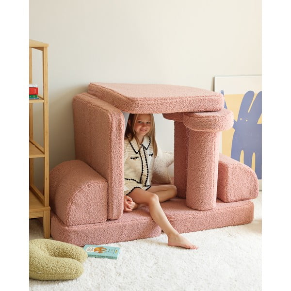 Divano per bambini rosa con rivestimento in bouclé 132 cm Settee – Wigiwama-image-3