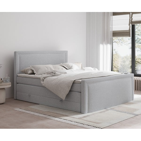 Letto boxspring grigio chiaro con contenitore 160x200 cm Lavenda – Maison de Rêve-image-1