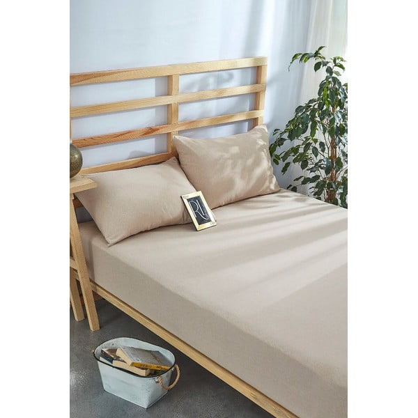 Set lenzuola e federa in cotone elasticizzato beige 180x200 cm - Mila Home