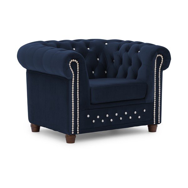Poltrona chesterfield blu con rivestimento in velluto York Blik – Ropez