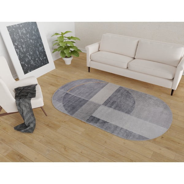 Tappeto lavabile grigio 60x100 cm Oval - Vitaus-image-1