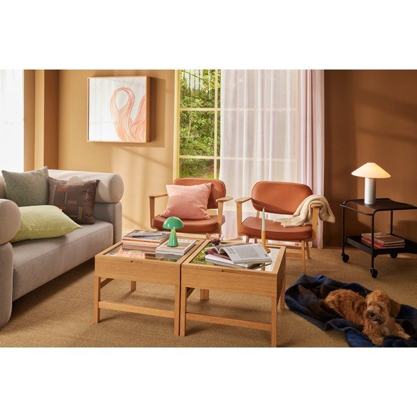 Tavolino da salotto di colore naturale con piano in vetro 60x60 cm Glitz – Hübsch-image-4