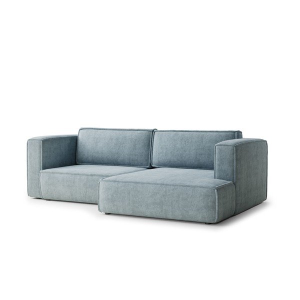 Divano angolare azzurro allungabile/con contenitore (con penisola a destra/con chaise lounge) con rivestimento in ciniglia Velto – Maison de Rêve
