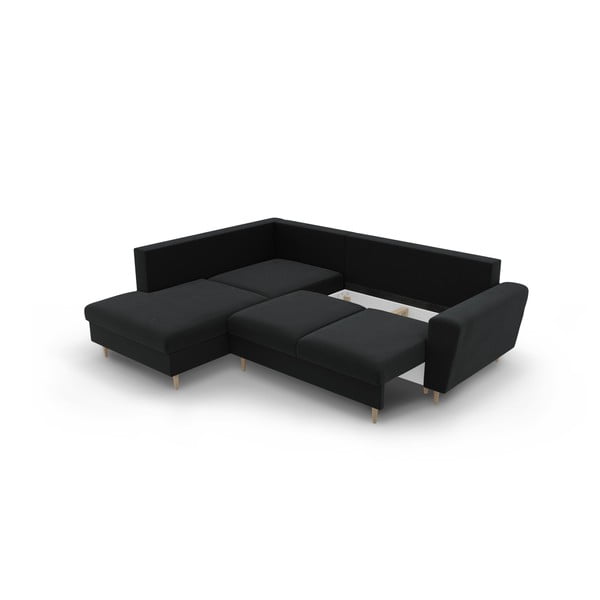 Divano angolare nero allungabile e con contenitore (con penisola a sinistra/a L) con rivestimento in velluto Kyoto – Cosmopolitan Design-image-3