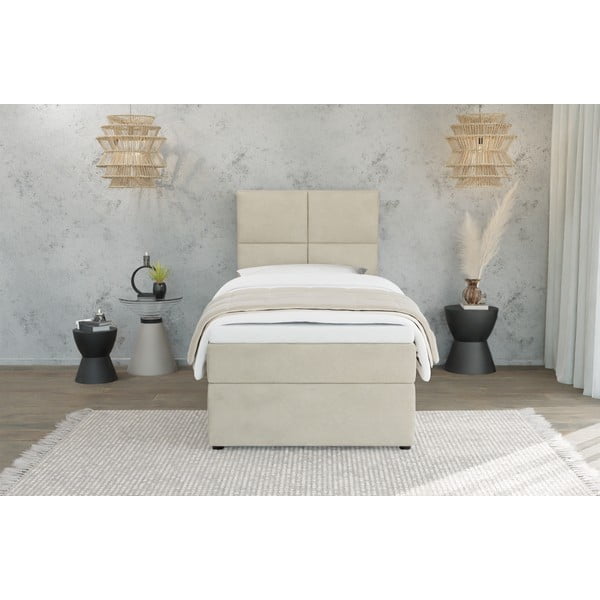 Letto singolo imbottito con contenitore beige con materasso e topper inclusi 80x200 cm Lena – Ropez-image-2