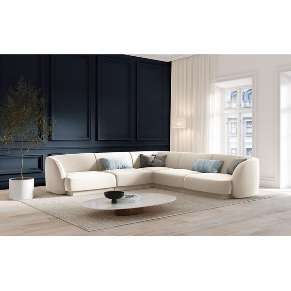 Divano angolare in velluto beige Miley - Micadoni Home-image-1