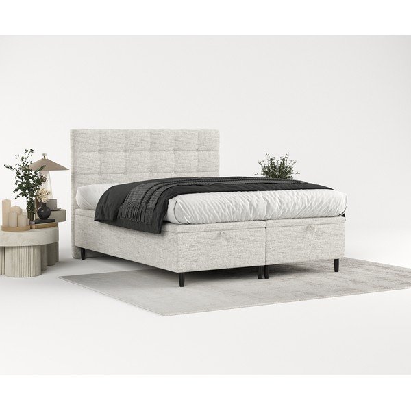 Letto matrimoniale imbottito grigio chiaro con contenitore 180x200 cm Senses - Maison de Rêve-image-4