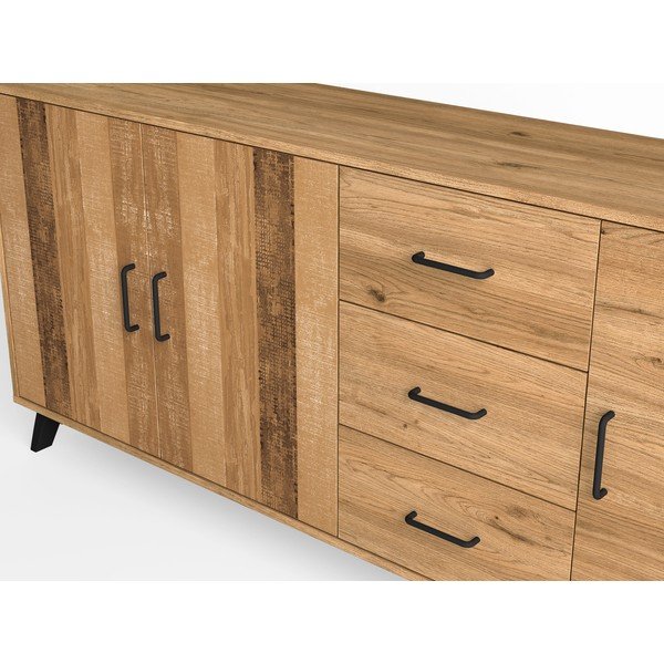 Cassettiera bassa in rovere decorato in colore naturale 181x81 cm Nordic - Marckeric-image-4