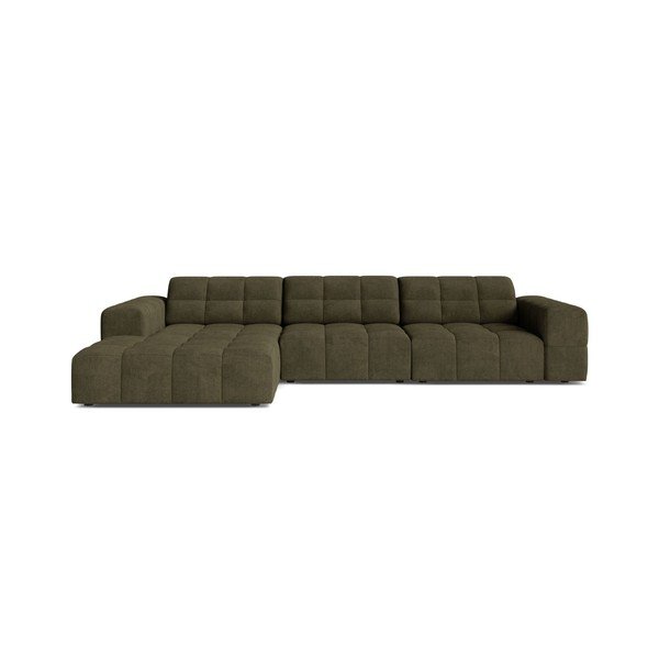 Divano angolare color kaki (con penisola a sinistra/con chaise lounge) con rivestimento in ciniglia Chicago – Cosmopolitan Design