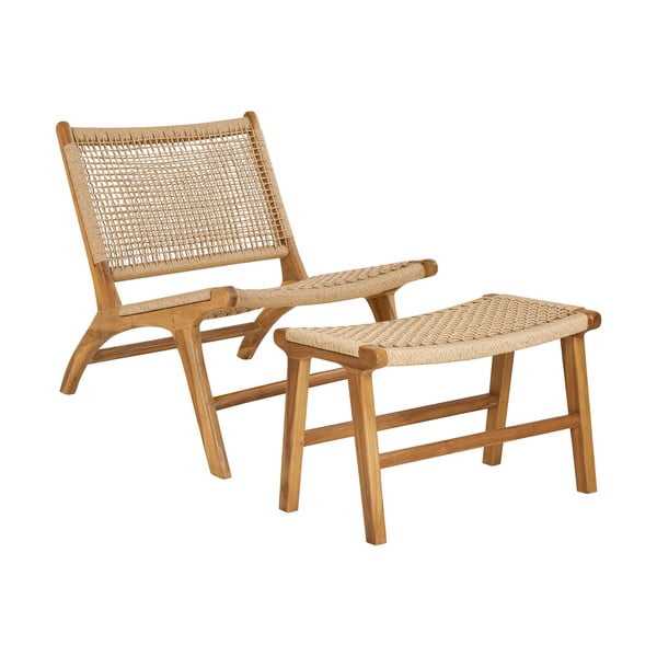 Poltrona con poggiapiedi e trama di colore naturale Derby – House Nordic