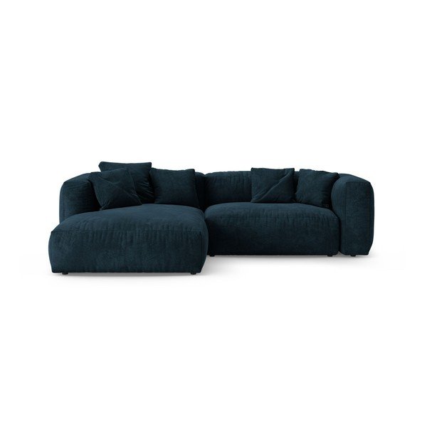 Divano angolare componibile blu scuro allungabile (con penisola a sinistra/con chaise lounge) con rivestimento in velluto – Micadoni 