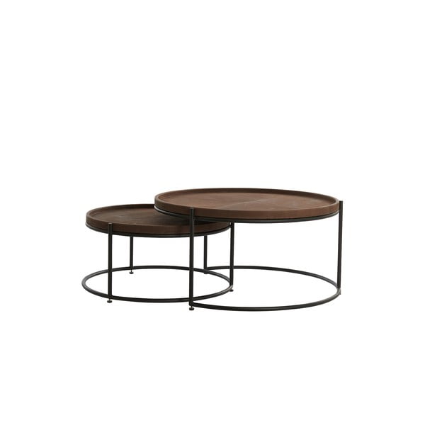 Tavolini rotondi in pelle marrone in set di 2 pezzi ø 79 cm Jairo - Light & Living