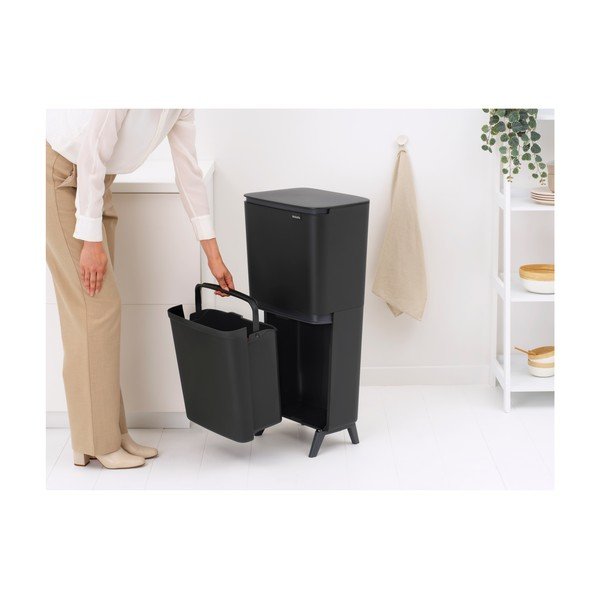 Cestino per la spazzatura grigio scuro in plastica per raccolta differenziata 25+10+10 l SortUp Recycle Hi – Brabantia-image-2