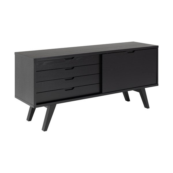 Cassettiera bassa nera in rovere con ante scorrevoli 160x72 cm A-Line - Actona-image-2