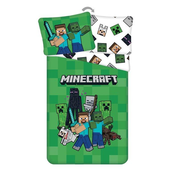 Set copripiumino e federa da bambini verde in microfibra per letto singolo 140x200 cm Minecraft Block Stack – Jerry Fabrics