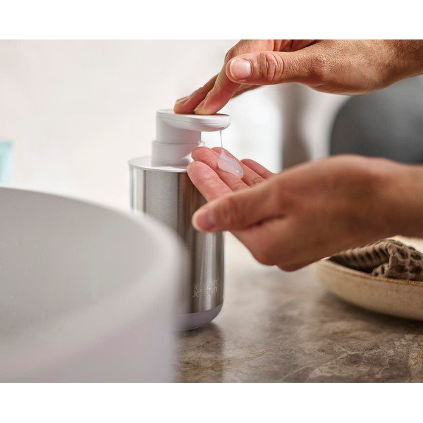 Dispenser per sapone argentato in acciaio inox 300 ml Duo Steel – Joseph Joseph-image-2
