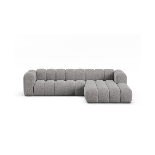 Divano angolare grigio (con penisola a destra/con chaise lounge) con rivestimento in ciniglia Lupine – Micadoni 