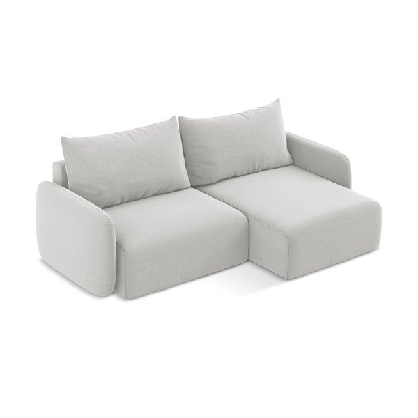 Divano angolare grigio chiaro allungabile/con contenitore (con penisola a destra/con chaise lounge) con rivestimento in velluto Kalena – Makamii-image-3