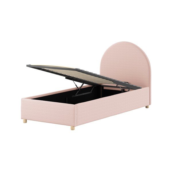 Letto singolo imbottito rosa con contenitore con rete inclusa 90x200 cm Moon – Vipack-image-4