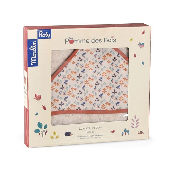 Asciugamano in cotone crema con cappuccio 80x80 cm Pomme des Bois - Moulin Roty-image-3