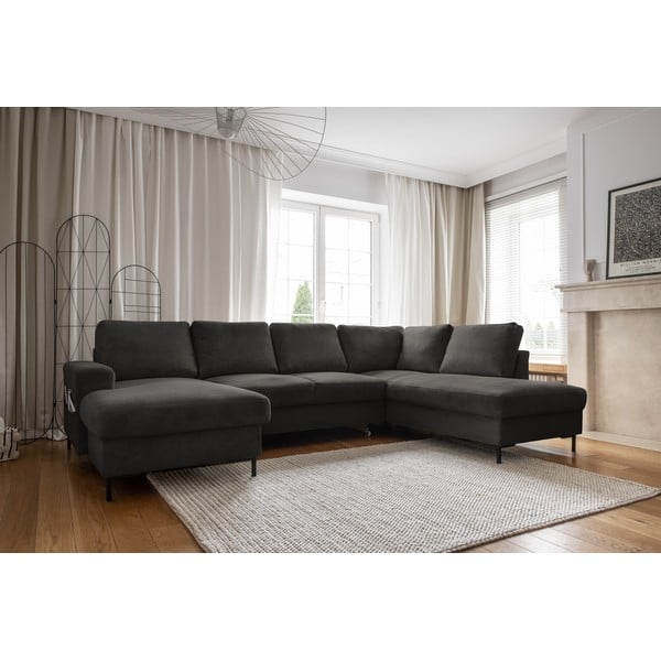 Divano letto angolare in velluto a coste grigio scuro (angolo destro) Lofty Lilly - Miuform-image-3