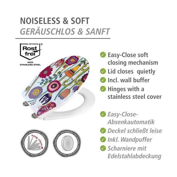 Sedile per wc con chiusura automatica 37 x 44,5 cm Rollin'Art Full Bloom - Wenko-image-4