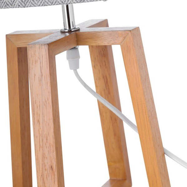 Lampada da tavolo in legno massiccio grigio-marrone con paralume in tessuto (altezza 44 cm) - Casa Selección-image-3