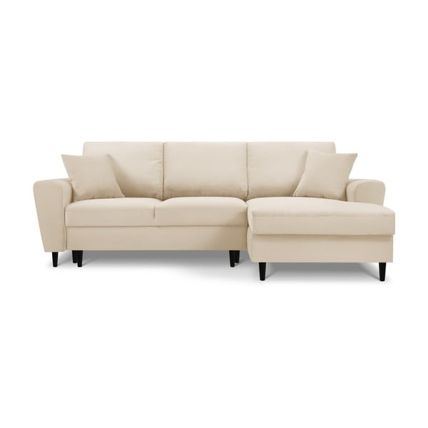 Divano angolare beige allungabile e con contenitore (con penisola a destra/con chaise lounge) con rivestimento in velluto a coste Kyoto – Cosmopolitan Design