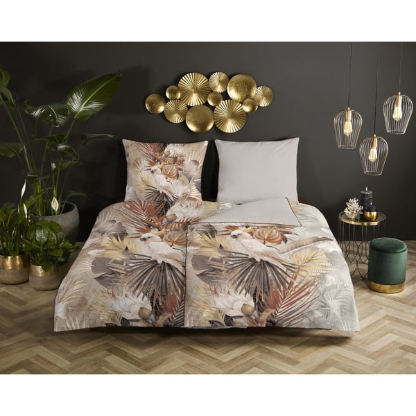 Biancheria da letto singola in cotone sateen marrone-beige 140x200 cm - Descanso