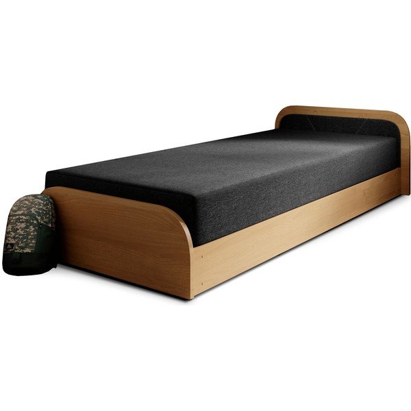 Letto singolo imbottito/in truciolato giallo ocra/grigio scuro con contenitore e materasso inclusi 80x190 cm Parys – ELTAP