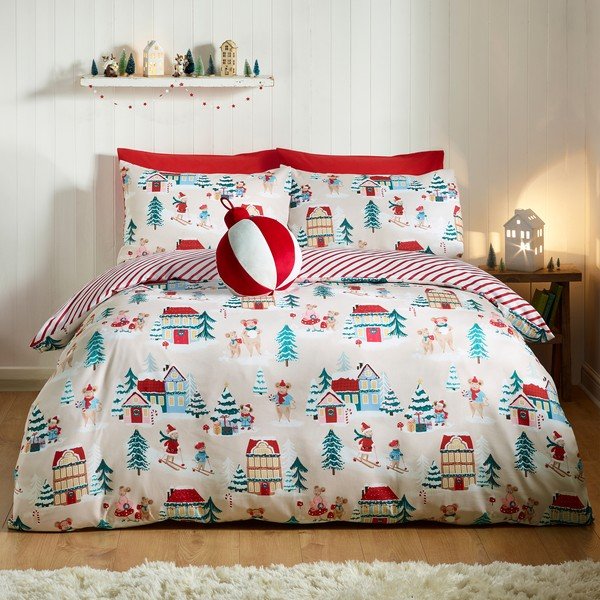 Set copripiumino e federa per letto singolo 135x200 cm Christmas Mouse Town – Catherine Lansfield