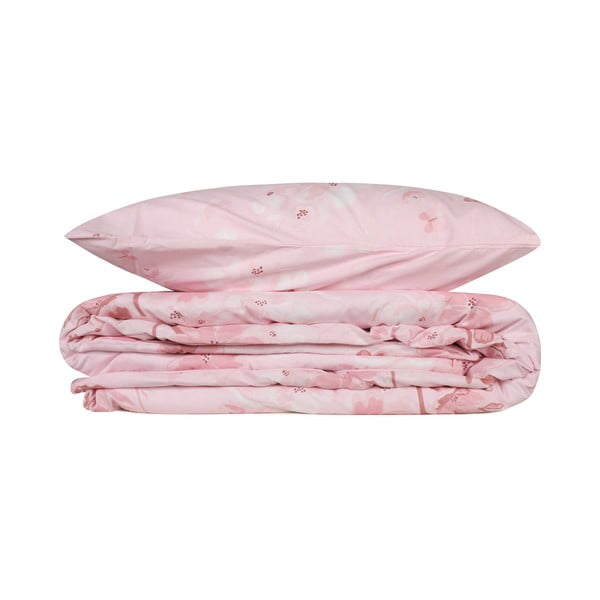 Set copripiumino e federa rosa in cotone renforcé per letto singolo 140x200 cm Elena – Mijolnir