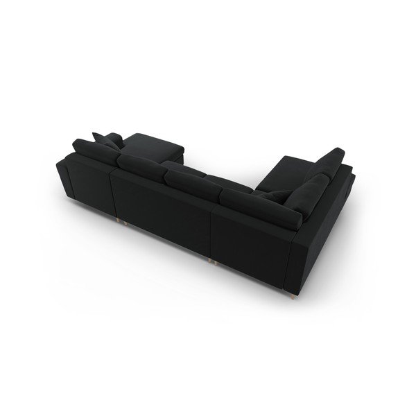 Divano angolare nero allungabile e con contenitore (con penisola a sinistra/a U) con rivestimento in velluto Kyoto – Cosmopolitan Design-image-4