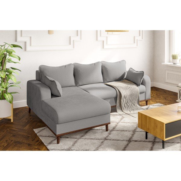 Divano angolare grigio chiaro in velluto a coste (angolo sinistro) Beata - Ropez-image-1