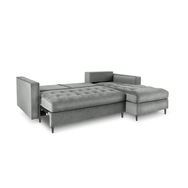 Divano letto angolare in velluto grigio chiaro, angolo destro Santo - Milo Casa-image-4