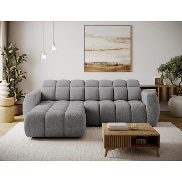 Divano angolare grigio (con penisola a sinistra/con chaise lounge) con rivestimento in bouclé Fanito – ELTAP-image-1