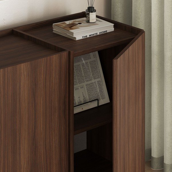 Credenza colore naturale scuro con effetto noce con apertura per cavi 180x80x45 cm Dorma – Kalune Design-image-3