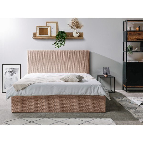 Letto matrimoniale imbottito rosa con vano contenitore con griglia 160x200 cm Adele - Bobochic Paris-image-2